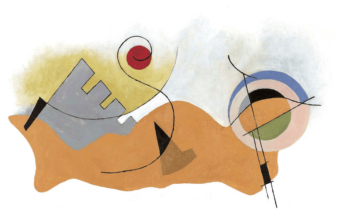 Abstrakte Malerei mit bunten Formen und Gesichtern