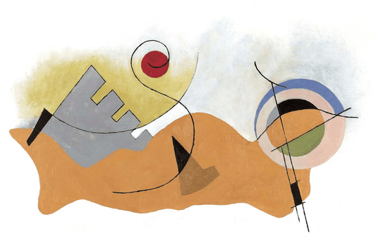 Abstrakte Malerei mit bunten Formen und Gesichtern